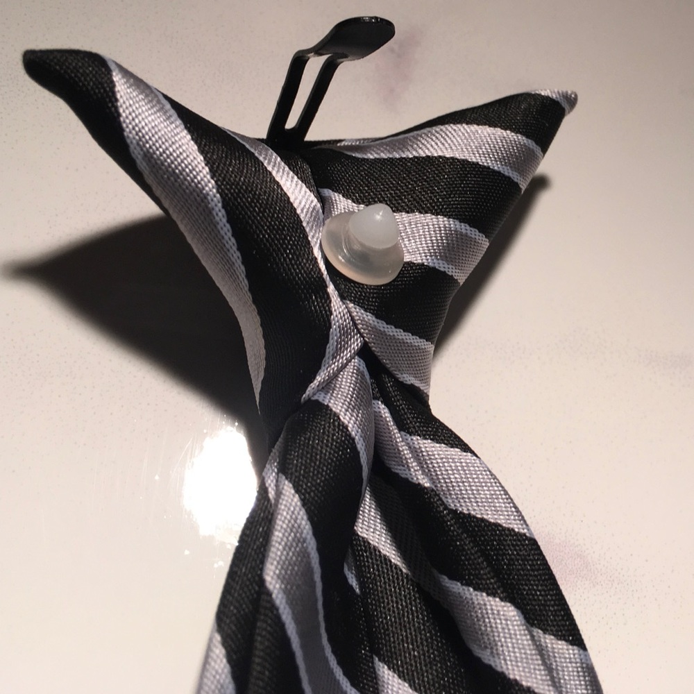 5/$25 Black and Silver Striped Boys Clip-on Neck Tie